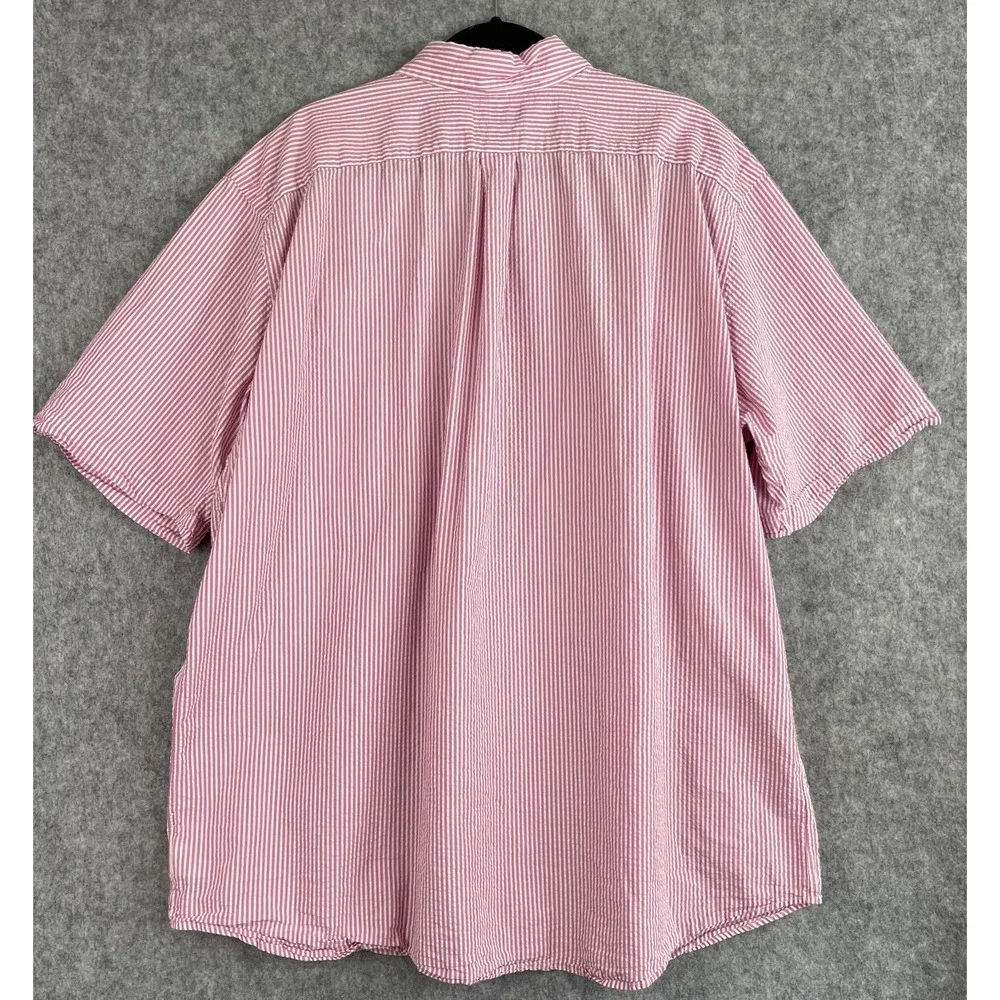 Polo Ralph Lauren Seersucker Shirt Mens 2XLT‎ Pink Stripe Untucked Fit Button Up